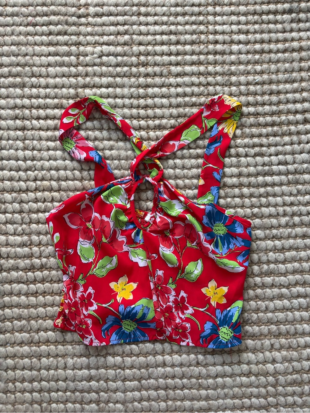 Sienna Sky Red Floral Tie-Back Crop Top